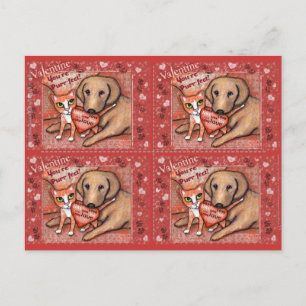 Cute Tabby Cat & Lab Dog Valentines Flat Cards