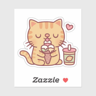 Cute Tabby Cat Loves Eating Ice Cream