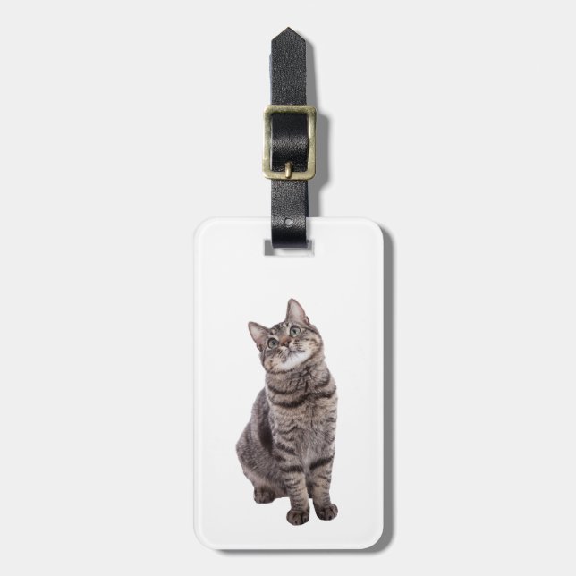 Cute Tabby Cat Luggage Tag (Front Vertical)