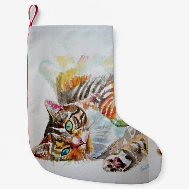 Cute Tabby Cat Merry Cats Christmas Stocking (Front)