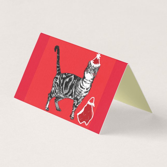 Cute Tabby Cat Merry Catsmus Christmas Card set (Front)