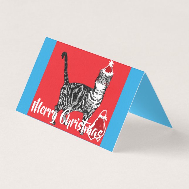 Cute Tabby Cat Merry Catsmus Christmas Card set (Front)