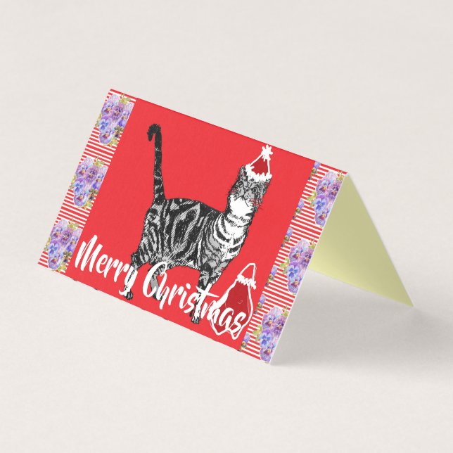 Cute Tabby Cat Merry Catsmus Christmas Card set (Front)