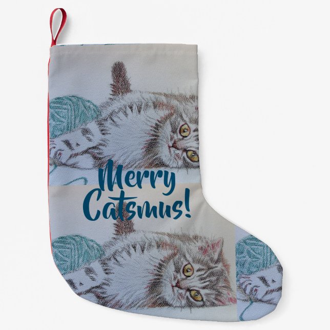 Cute Tabby Cat Merry Catsmus Christmas Stocking (Front)