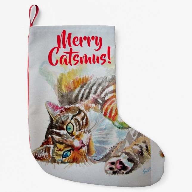 Cute Tabby Cat Merry Catsmus Christmas Stocking (Front)