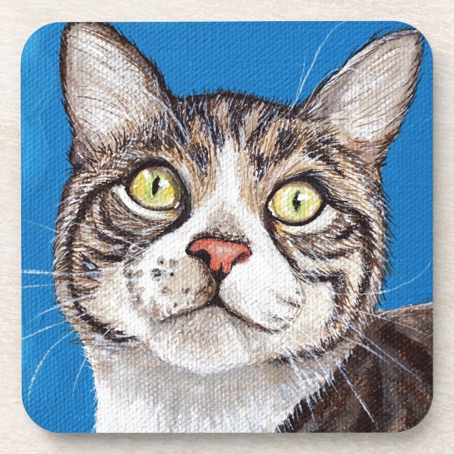 Cute Tabby Cat Painting Coaster (Front)