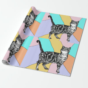 Cute Tabby Cat Pastel Colorful art Wrapping Paper