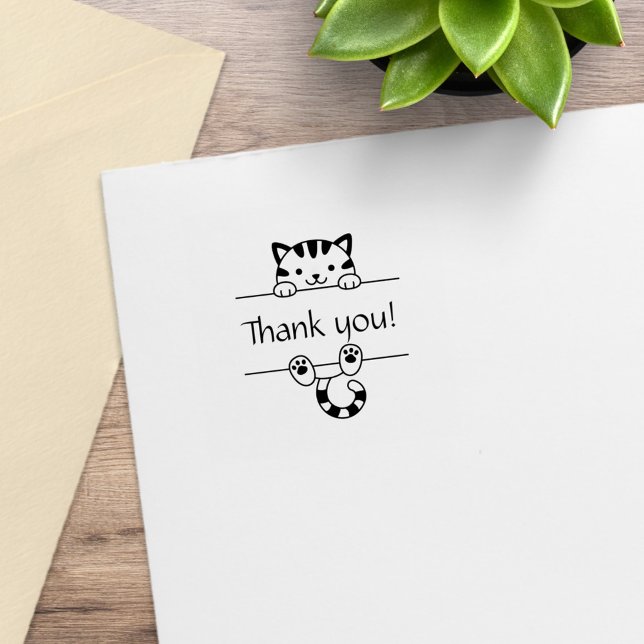 Cute Tabby Cat Peeking Thank You 1x1 Rubber Stamp (Creator Uploaded)