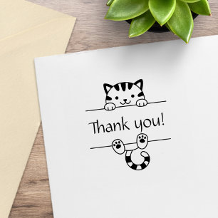 Cute Tabby Cat Peeking Thank You Rubber Stamp