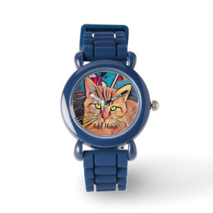 Cute Tabby Cat Personalised Kid's Watch