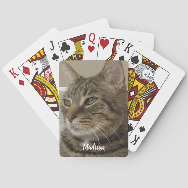 Cute Tabby Cat Photo Name Playing Cards (Back)