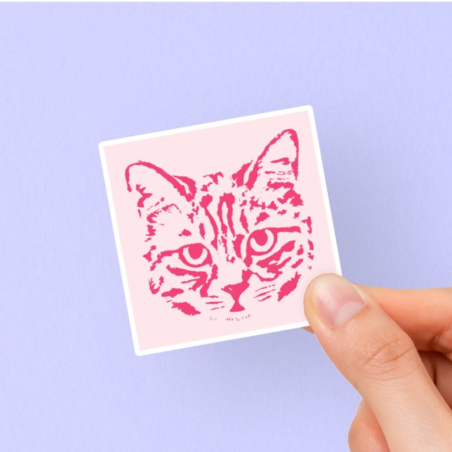 Cute Tabby Cat Pink and Red Square (Creator Uploaded)