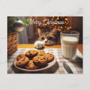 Cute Tabby Cat Reaching for Cookies Christmas Holiday Postcard