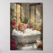 Cute Tabby Cat Relaxing In Luxurious Marble Bath