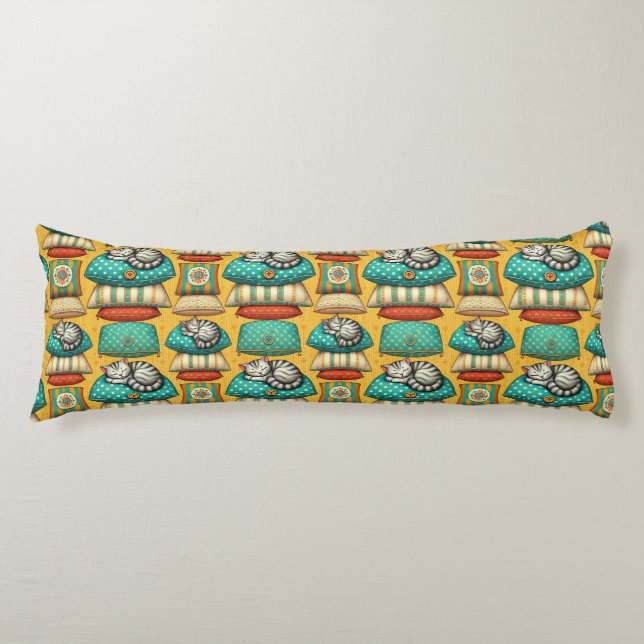 Cute Tabby Cat Resting Body Cushion (Front)