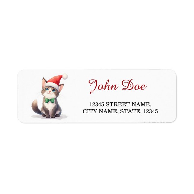 Cute Tabby Cat Santa Hat Christmas Return Address  (Front)