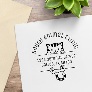 Cute Tabby Cat Veterinarian Animal Clinic Address Rubber Stamp
