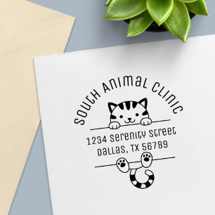 Cute Tabby Cat Veterinarian Clinic Arch Address Self-inking Stamp