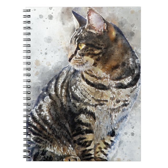 Cute Tabby Cat Watercolor Art Notebook (Front)