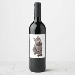 Cute Tabby Cat Wine Label