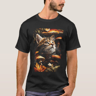 Cute Tabby Cat with Fall Leaves Mushrooms Autumn A T-Shirt