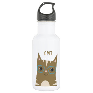 Cute Tabby Cat with Glasses   Monogram 532 Ml Water Bottle