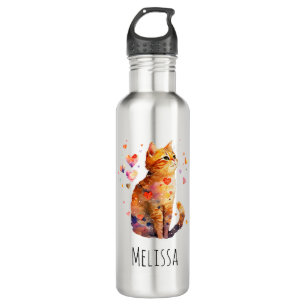Cute Tabby Cat with Hearts 710 Ml Water Bottle