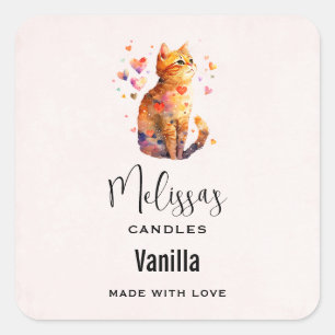Cute Tabby Cat with Hearts Candle Craft Square Sticker