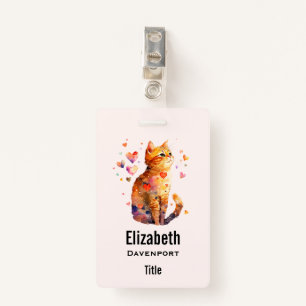 Cute Tabby Cat with Hearts ID Badge