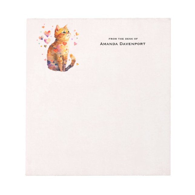 Cute Tabby Cat with Hearts Notepad (Front)