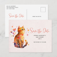 Cute Tabby Cat with Hearts Save the Date