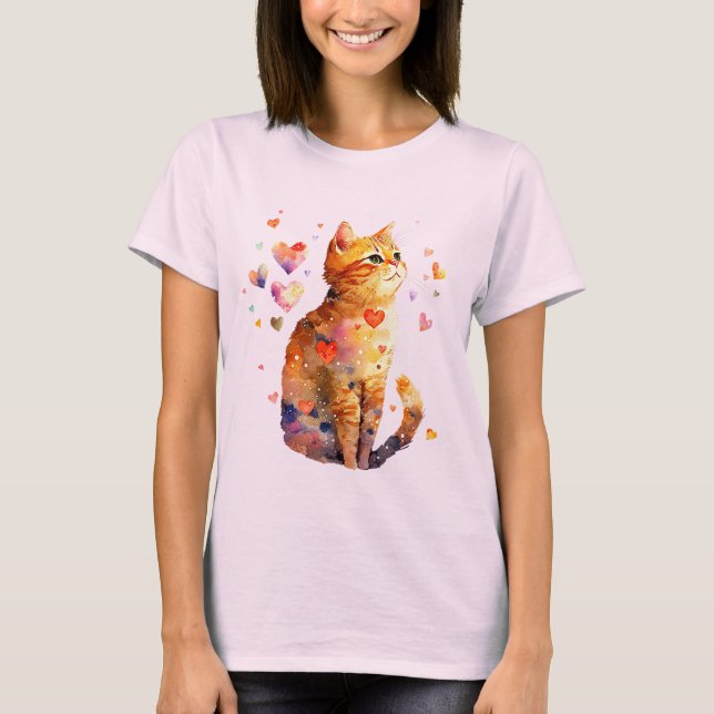 Cute Tabby Cat with Hearts T-Shirt (Front)