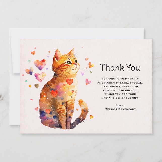 Cute Tabby Cat with Hearts Thank You (Front)