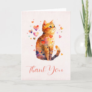 Cute Tabby Cat with Hearts Thank You Card