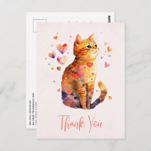 Cute Tabby Cat with Hearts Thank You Postcard
