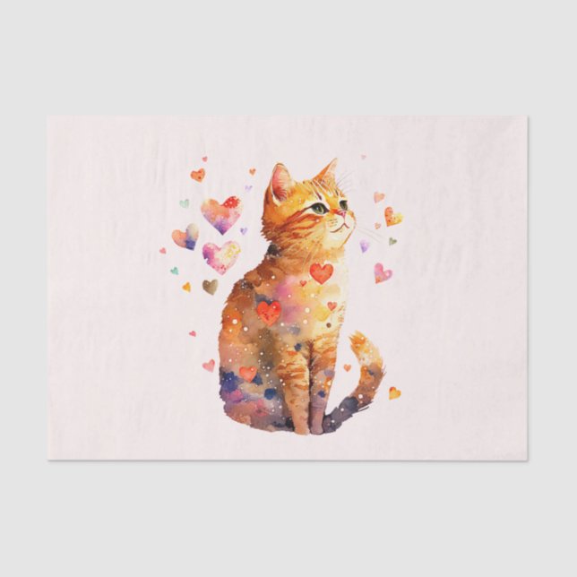 Cute Tabby Cat with Hearts Tissue Paper (Front)