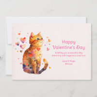 Cute Tabby Cat with Hearts Valentine's Day