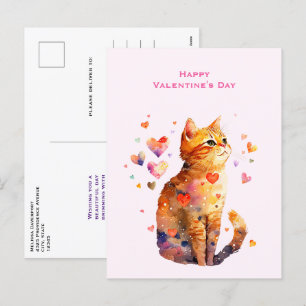 Cute Tabby Cat with Hearts Valentine's Day Holiday Postcard