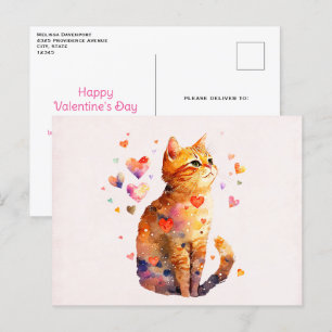 Cute Tabby Cat with Hearts Valentine's Day Holiday Postcard