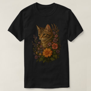 Cute Tabby Cat with Wildflowers – Floral Cat Art T-Shirt