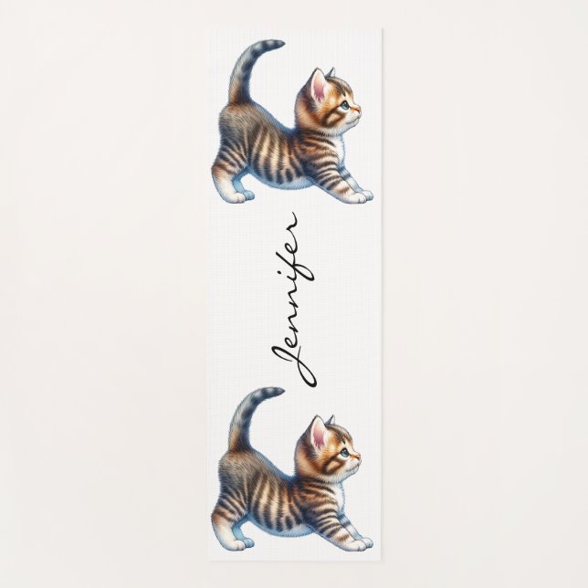 Cute Tabby Cat Yoga Mat (Front)