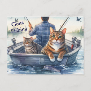 Cute Tabby Cats Gone Fishing with Dad  Holiday Postcard