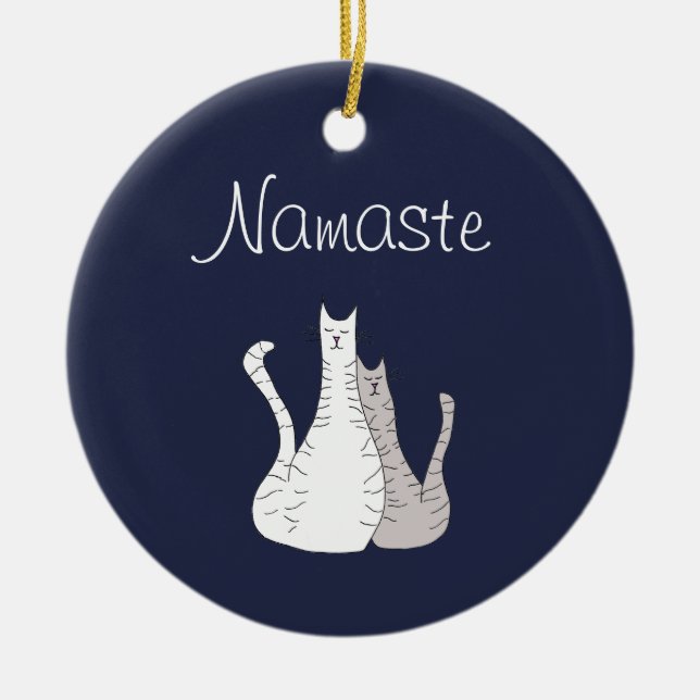 Cute Tabby Cats Namaste Ceramic Tree Decoration (Front)