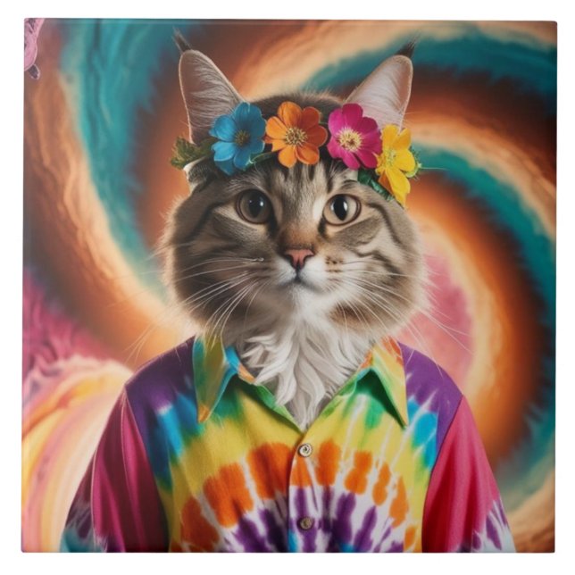 Cute Tabby Flower Child Decorative Tile (Front)