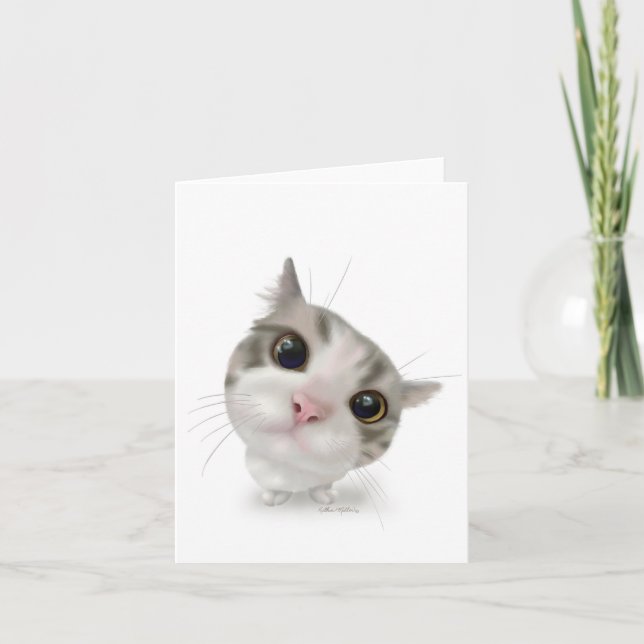 Cute Tabby Kitten Cartoon Card (Front)