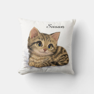 Cute Tabby Kitten Cartoon Cushion