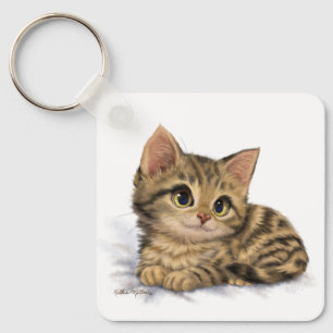 Cute Tabby Kitten Cartoon Key Ring