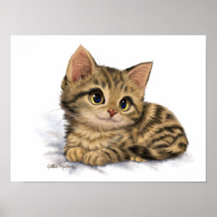Cute Tabby Kitten Cartoon Poster