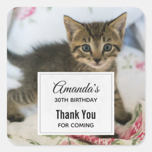 Cute Tabby Kitten Looking Surprised Birthday Square Sticker