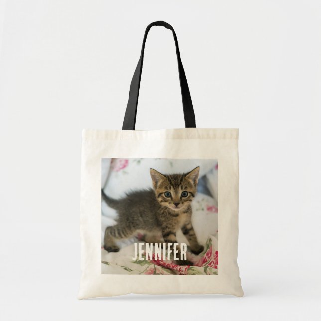 Cute Tabby Kitten Looking Surprised Tote Bag (Front)